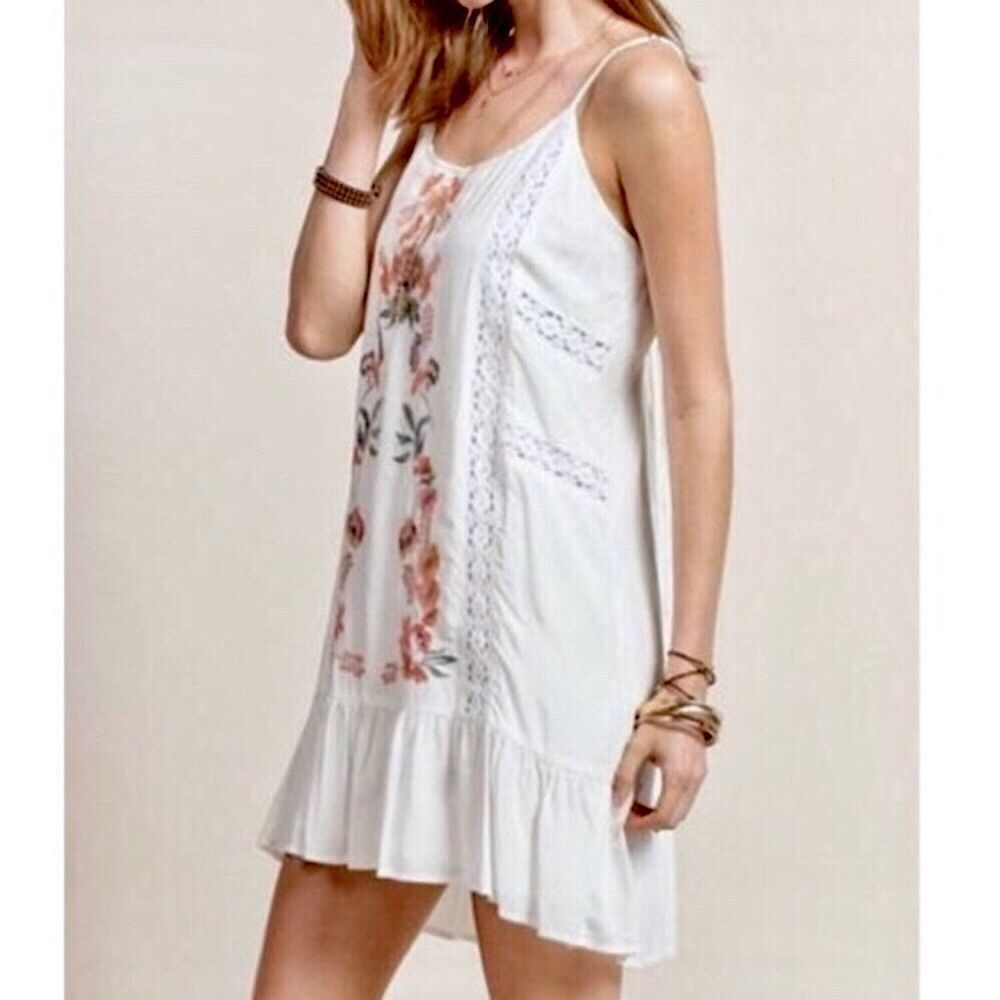 White Crochet and Embroidered Sun Dress with Lace Up Corset Back